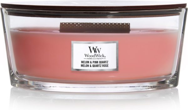 Woodwick Melon & Pink Quartz ellipse žvakė